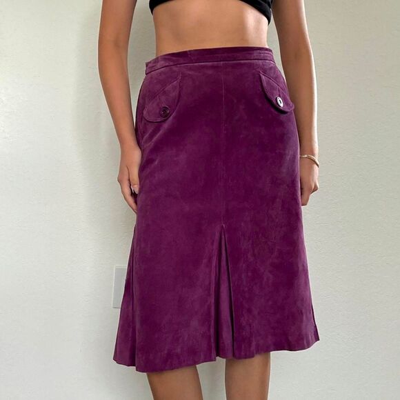 Early 2000s deep purple genuine suede midi skirt - Picture 1 of 7